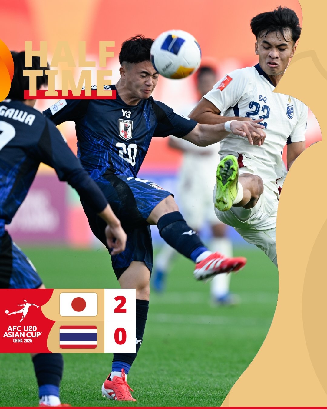 半場-日本U20 2-0領(lǐng)先泰國U20，石井久繼破門+中柱 泰國0射正