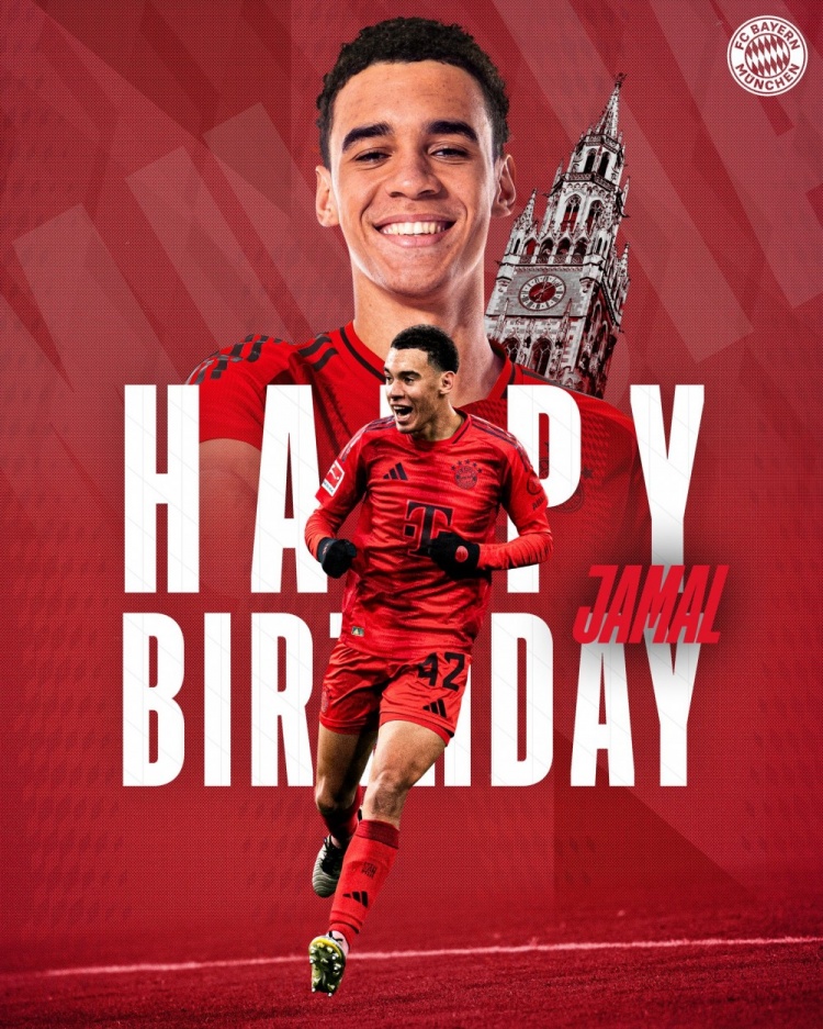  拜仁官方祝穆西亞拉22歲生日快樂，加盟至今出戰(zhàn)196次獲59球38助