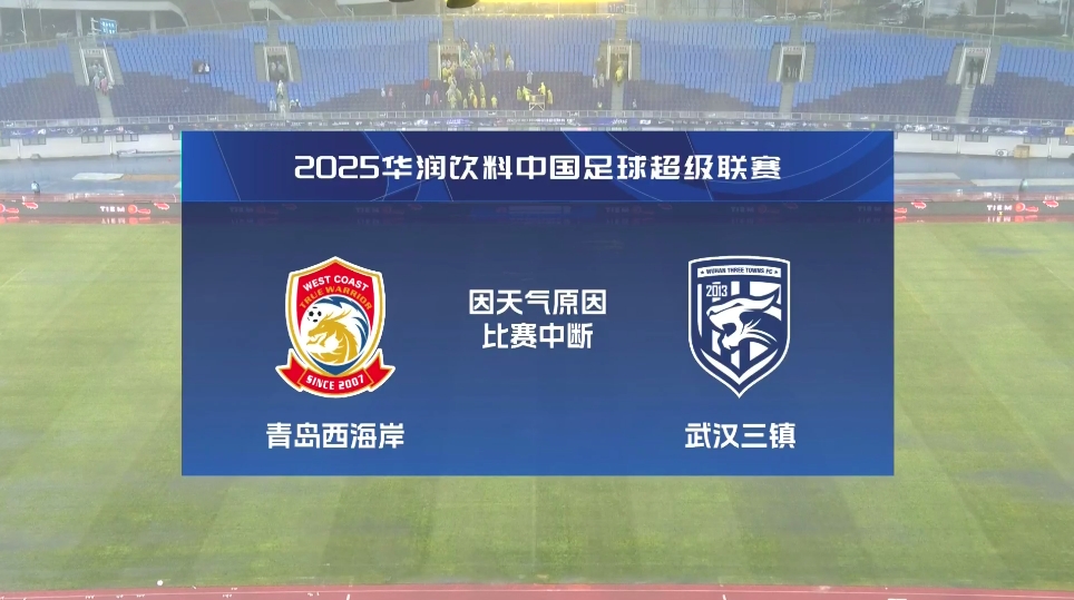  比賽延期！青島西海岸vs武漢三鎮(zhèn)進(jìn)行至18分鐘，因天氣中斷30分鐘