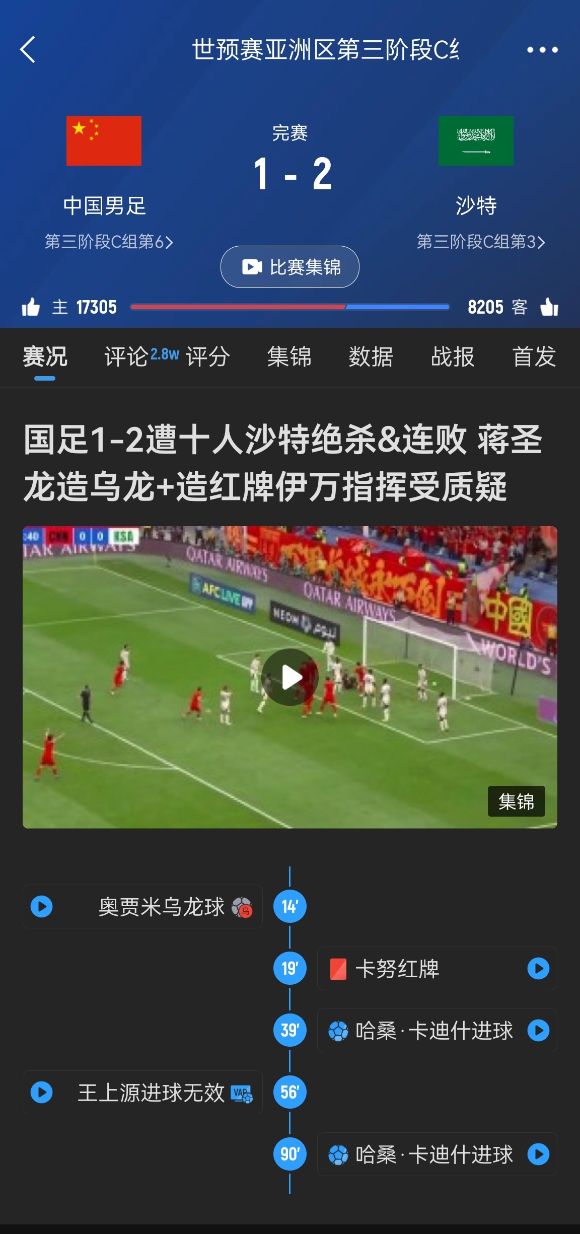  今天什么劇本？首戰(zhàn)沙特也是半場(chǎng)紅牌+蔣光太傷退，最后國足被翻