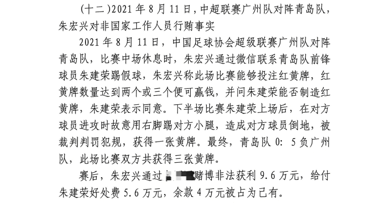  網(wǎng)傳判決書(shū)：青島球員朱建榮故意踢對(duì)方小腿，染黃收5.6萬(wàn)好處費(fèi)