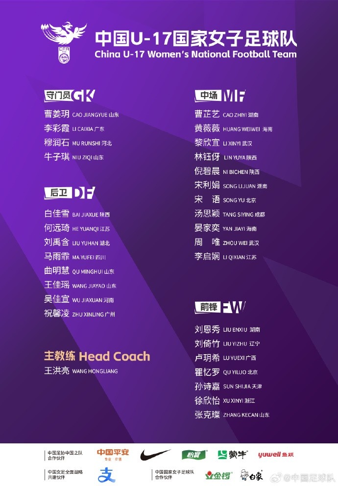  U17女足30人將在蘇州集訓(xùn)備戰(zhàn)世界杯，姜寧、朱挺擔(dān)任訓(xùn)練員