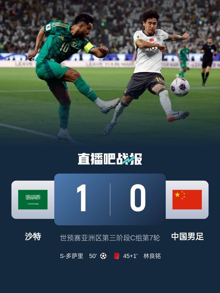  1-0小勝國(guó)足終結(jié)沙特在18強(qiáng)賽191天的進(jìn)球荒，上次進(jìn)球也是戰(zhàn)國(guó)足